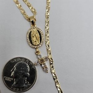 VIRGIN MARY with cross regular chain clear stones